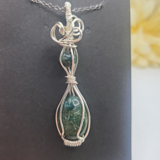 Moss Agate Pendant with FREE Chain